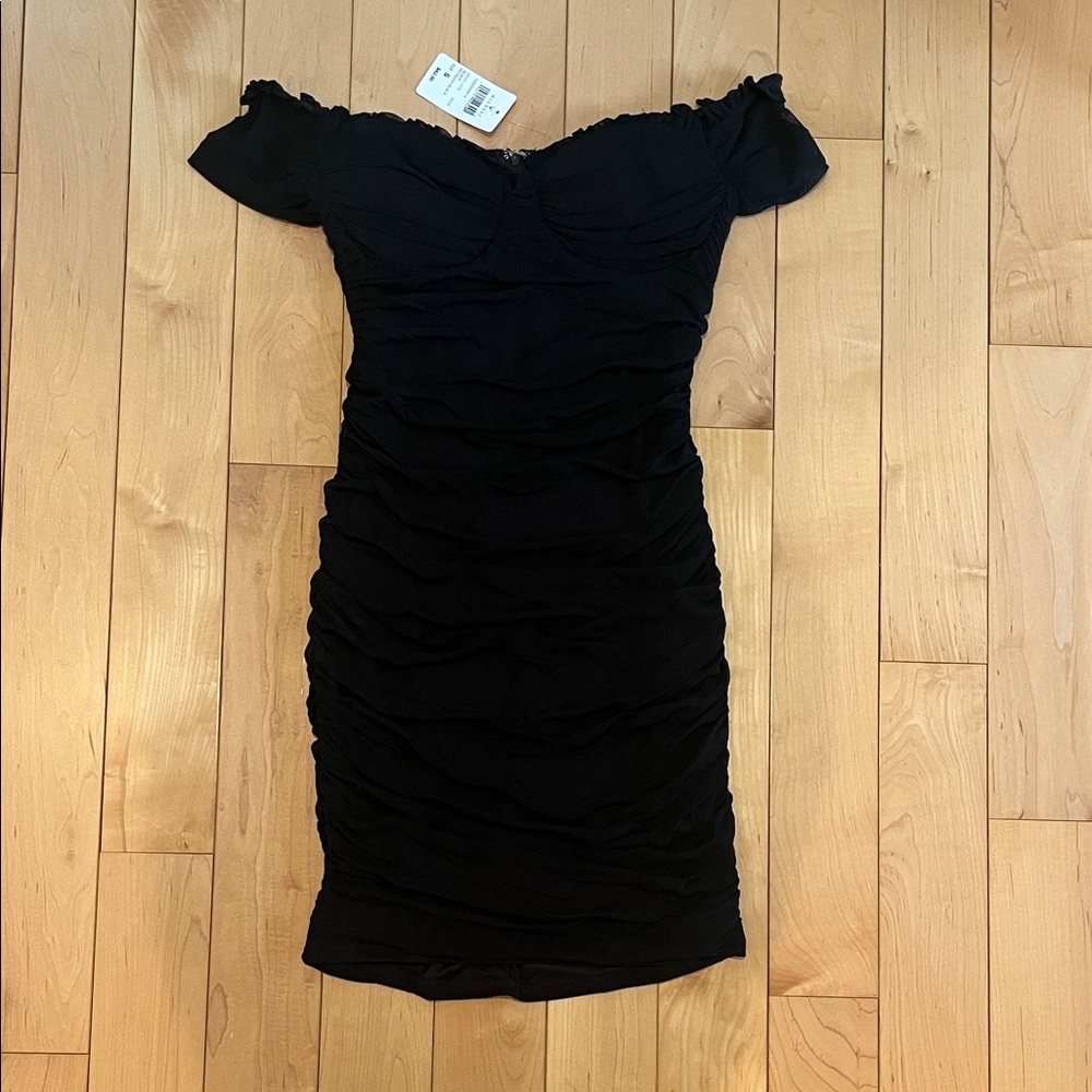 Windsor Black Ruched Off-Shoulder Mini Dress